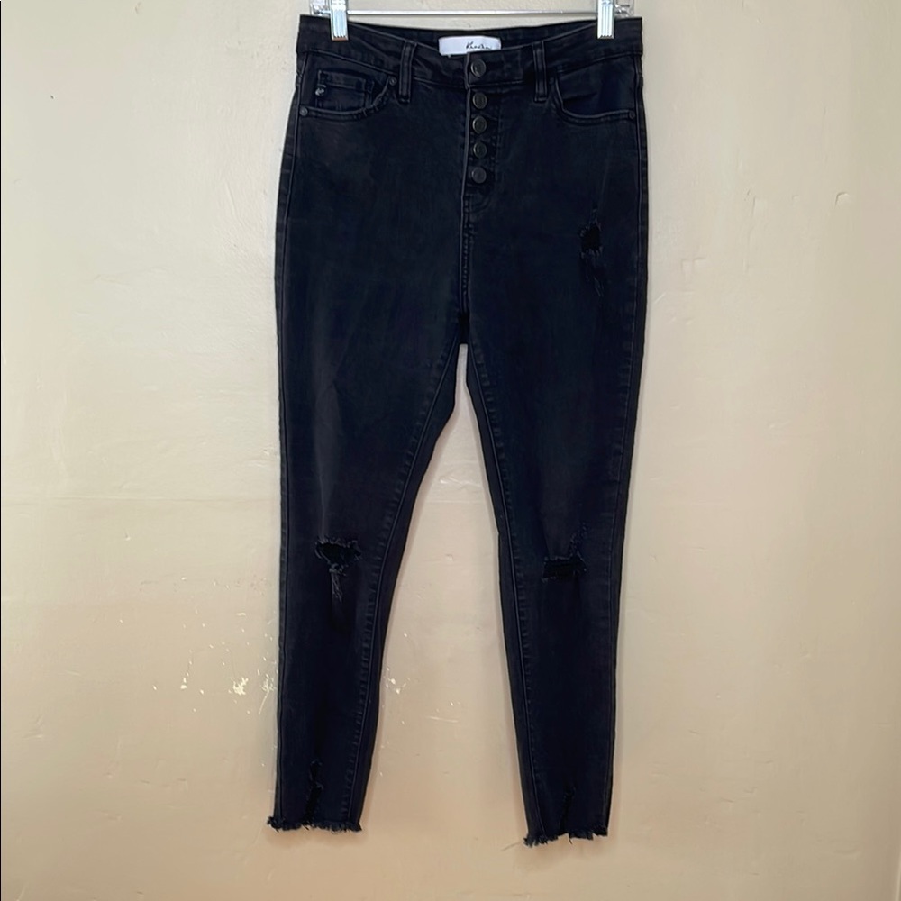 KanCan Jeans Charcoal ESTILO High Rise Button Fly Distressed Raw Hem 5 Pocket 27